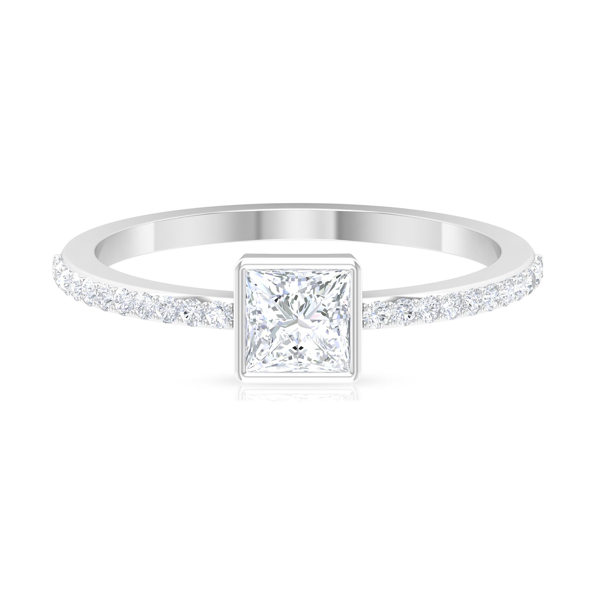 3/4 CT Bezel Set Cubic Zircon Solitaire Ring with Side Stones
