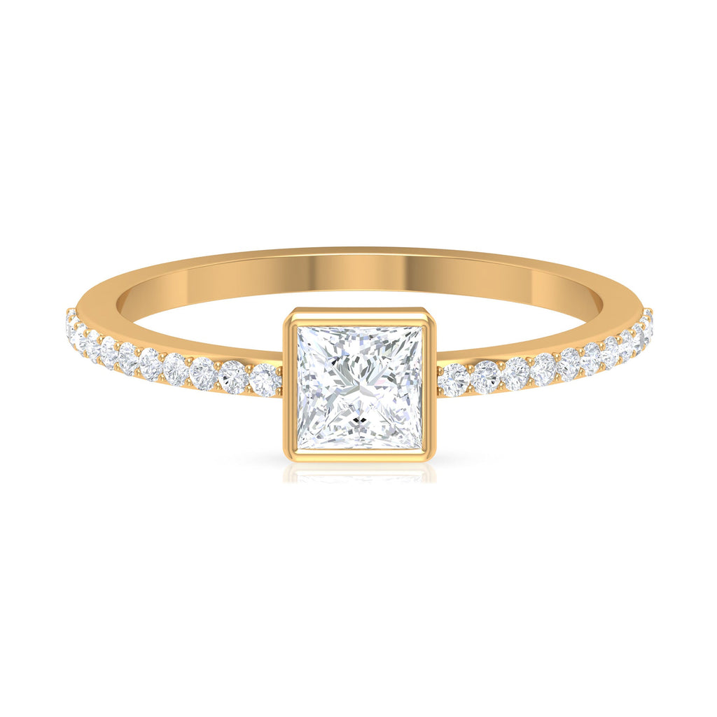 3/4 CT Bezel Set Cubic Zircon Solitaire Ring with Side Stones