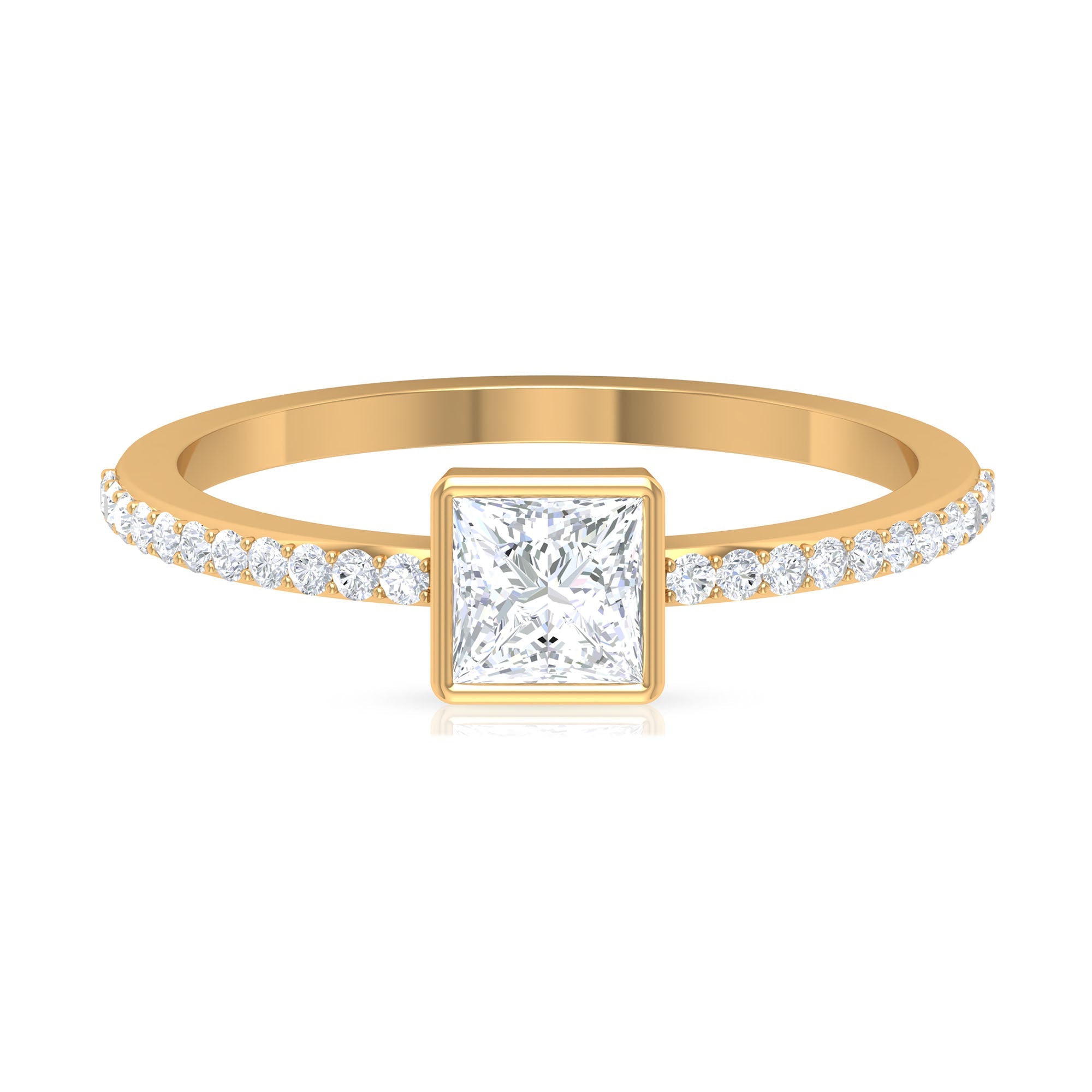 3/4 CT Bezel Set Cubic Zircon Solitaire Ring with Side Stones