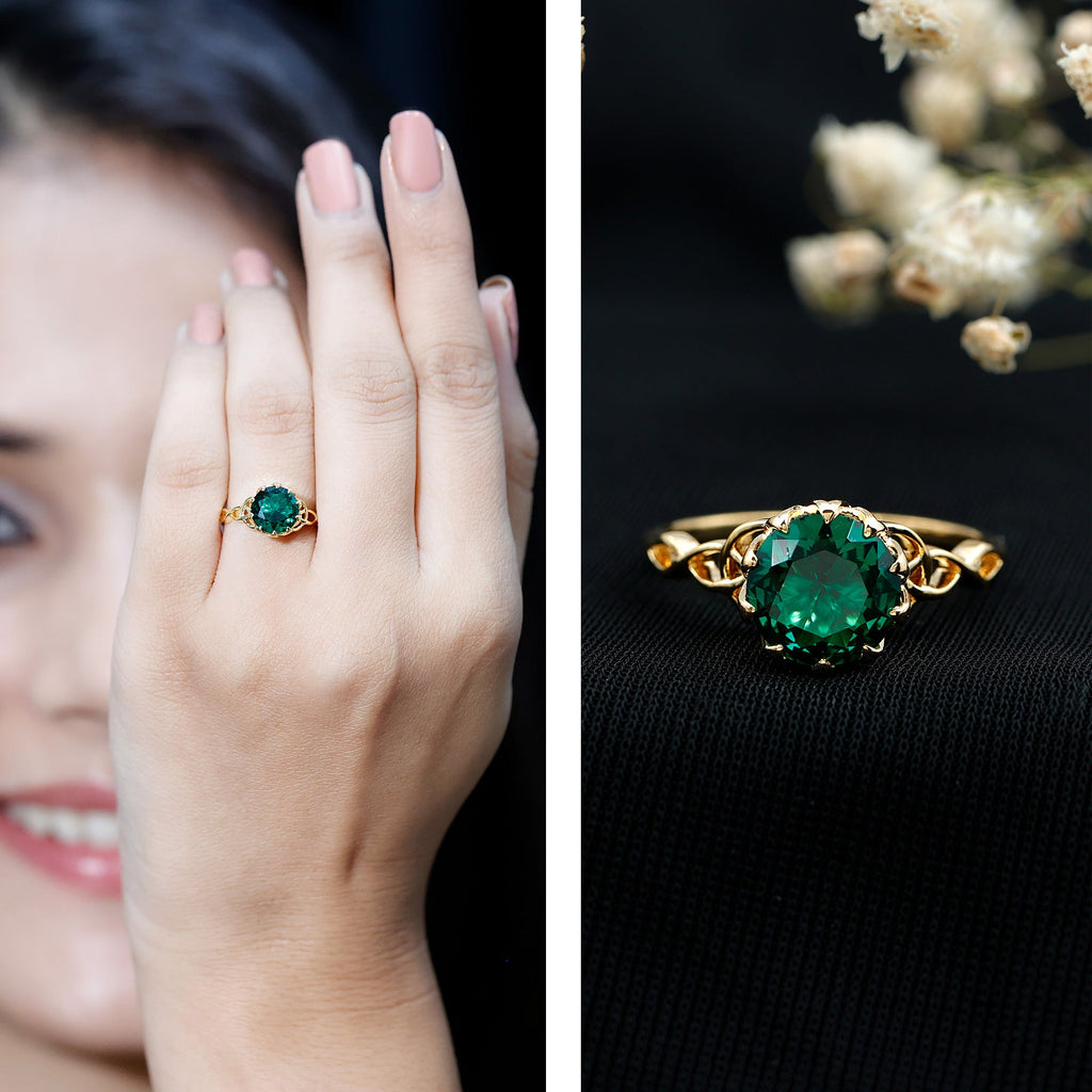 Lotus Basket Set Lab Grown Emerald Knot Engagement Ring