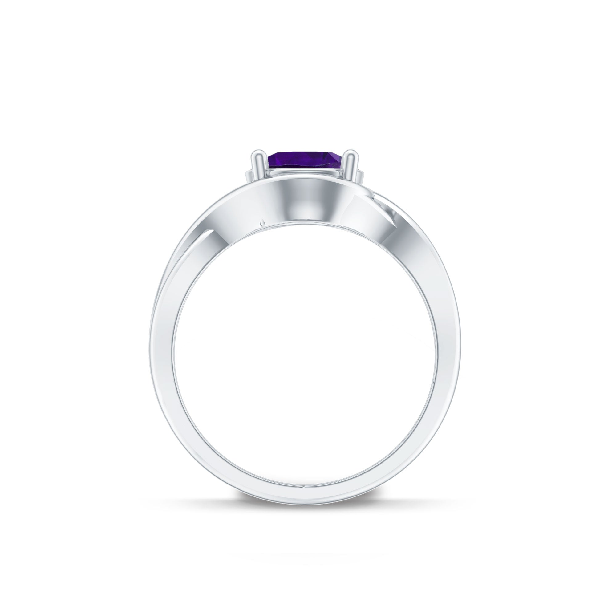 Real February Birthstone Amethyst Promise Ring with Crossover Shank
