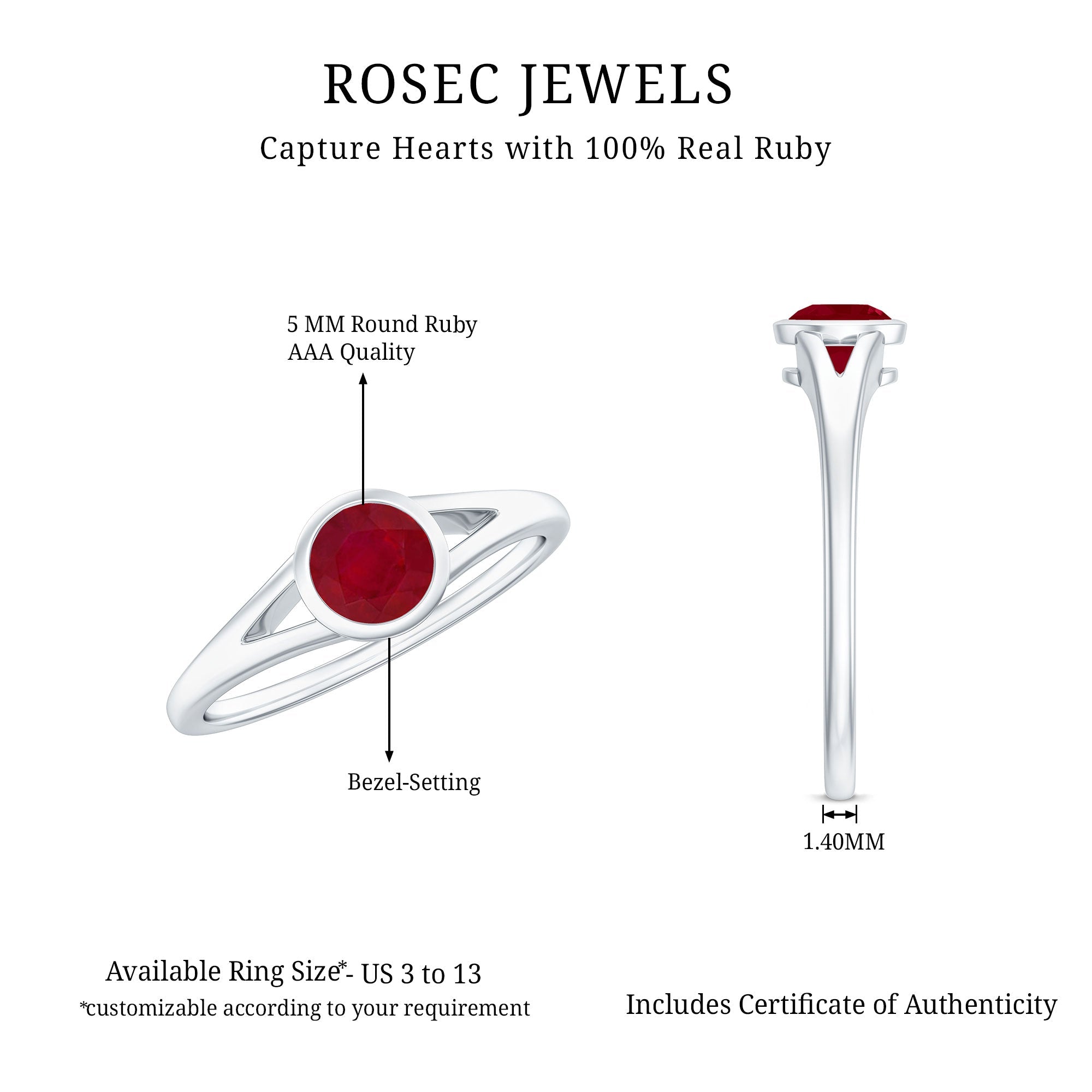 Natural 0.6 Carat Ruby Promise Ring with Split Shank