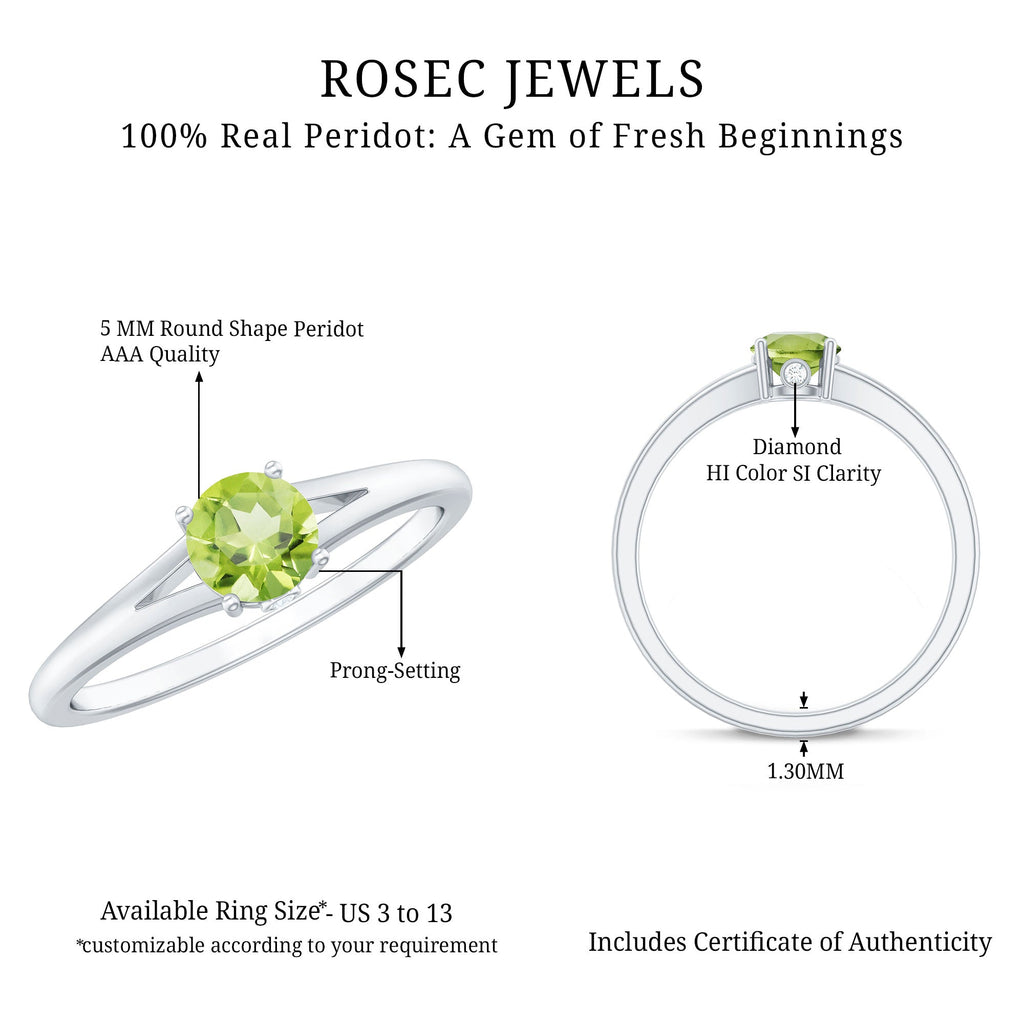 Natural Half Carat Peridot Promise Ring with Diamond