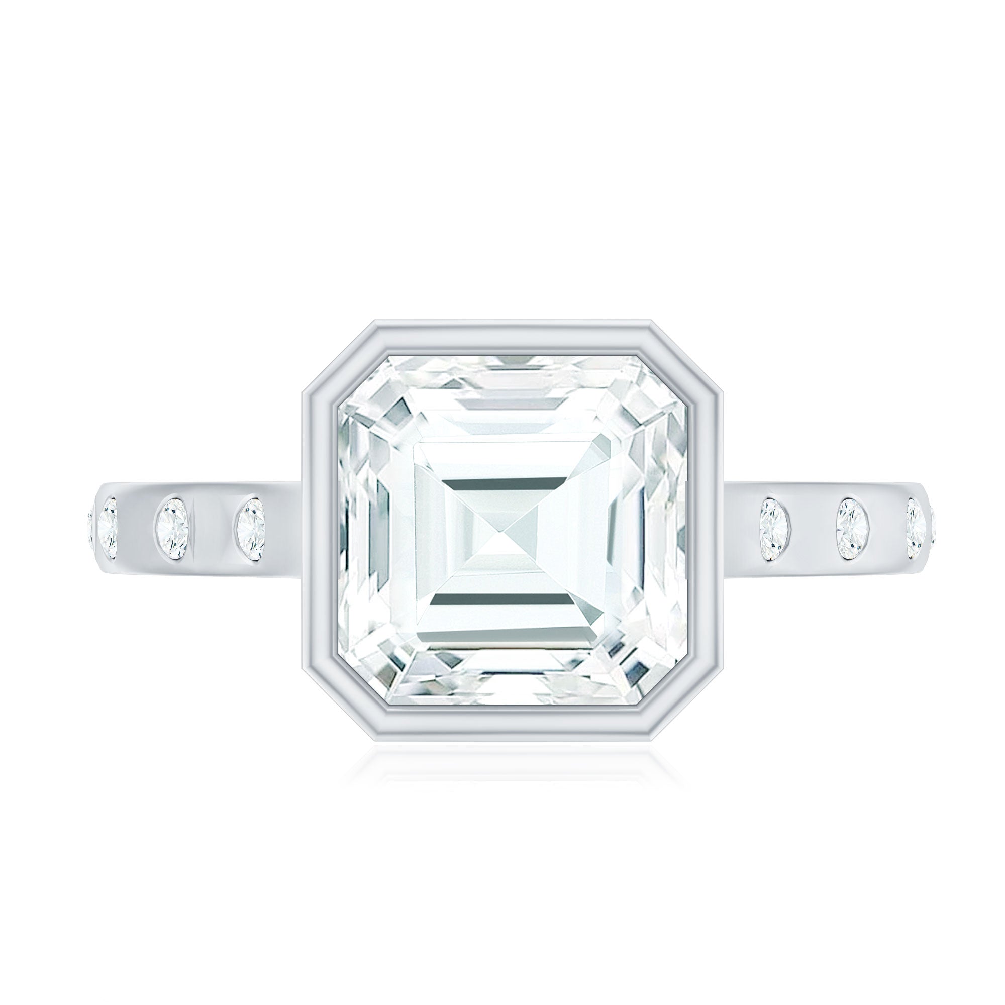 Solitaire Moissanite Asscher Cut Engagement Ring in Bezel Setting