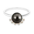 Designer 8 Carat Black and White Pearl Half Halo Engagement Ring
