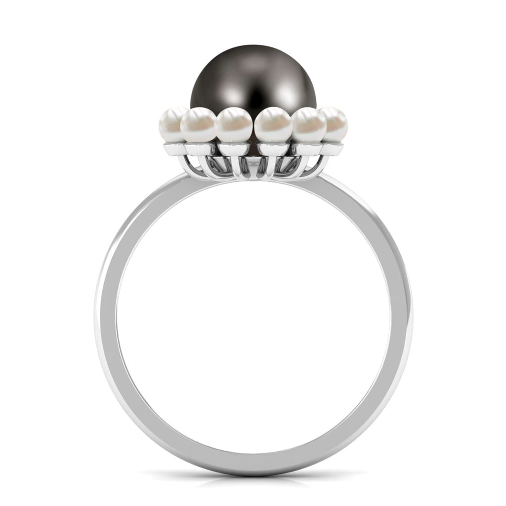 Designer 8 Carat Black and White Pearl Half Halo Engagement Ring