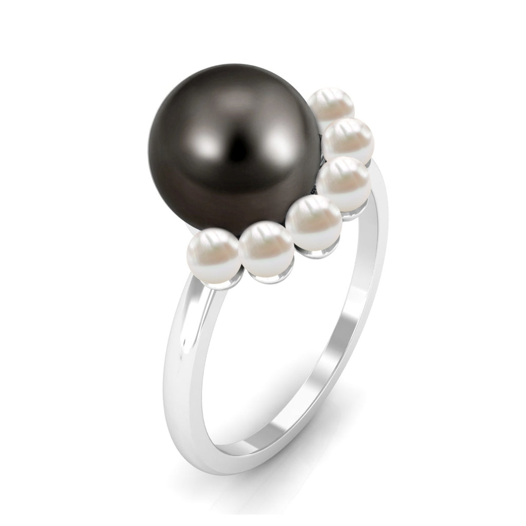 Designer 8 Carat Black and White Pearl Half Halo Engagement Ring