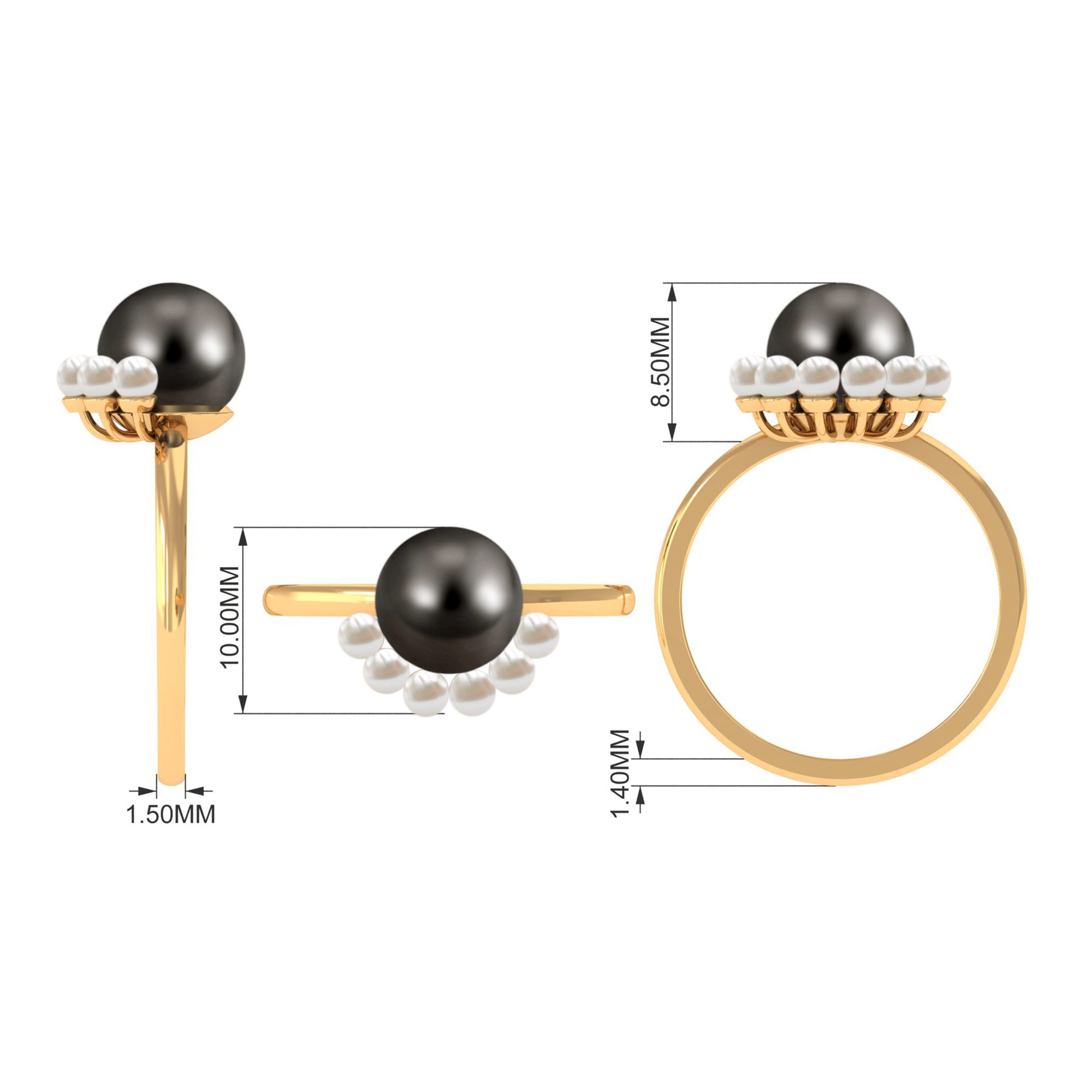 Designer 8 Carat Black and White Pearl Half Halo Engagement Ring