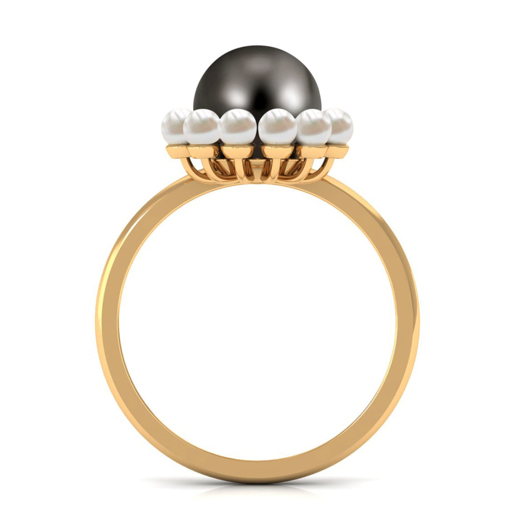 Designer 8 Carat Black and White Pearl Half Halo Engagement Ring