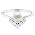 Cultured 2 Carat Freshwater Pearl Chevron Engagement Ring with Diamond