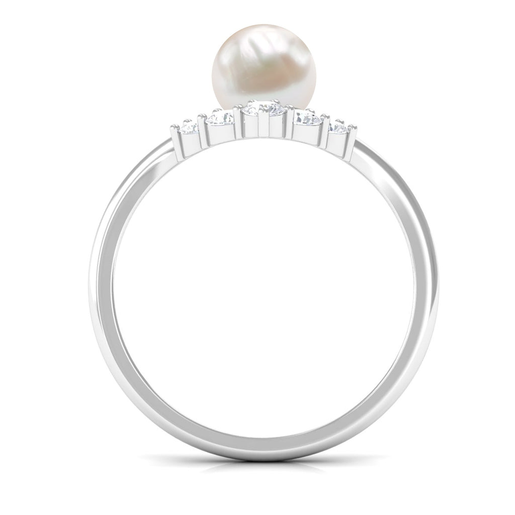 Cultured 2 Carat Freshwater Pearl Chevron Engagement Ring with Diamond