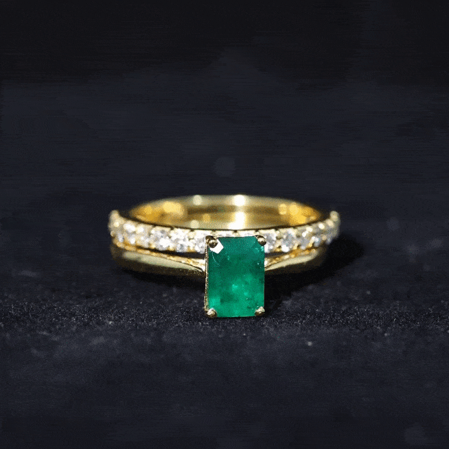 Certified 1.5 Carat Lab Grown Emerald Cut Emerald Engagement Ring with Ring Guard