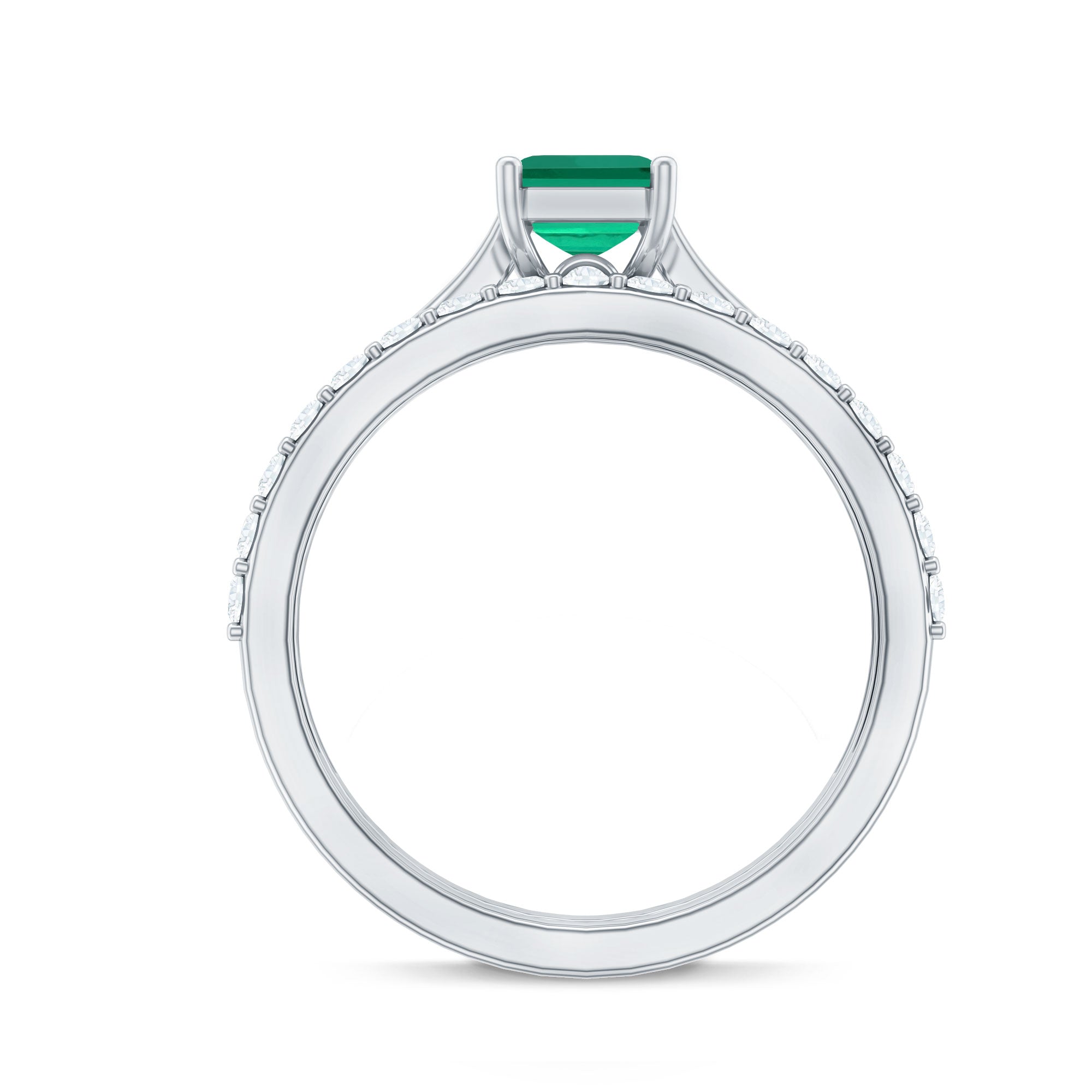Certified 1.5 Carat Lab Grown Emerald Cut Emerald Engagement Ring with Ring Guard