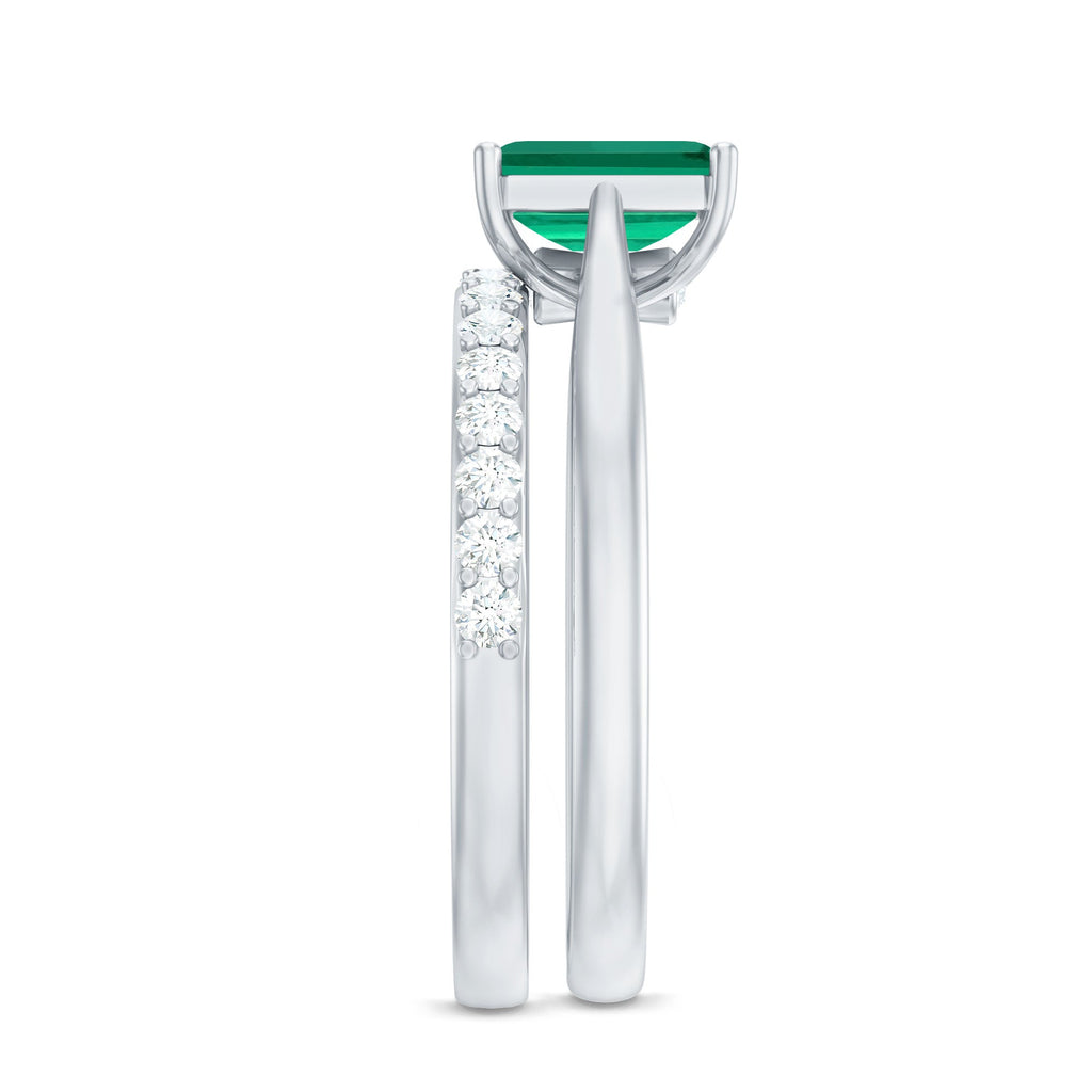 Certified 1.5 Carat Lab Grown Emerald Cut Emerald Engagement Ring with Ring Guard