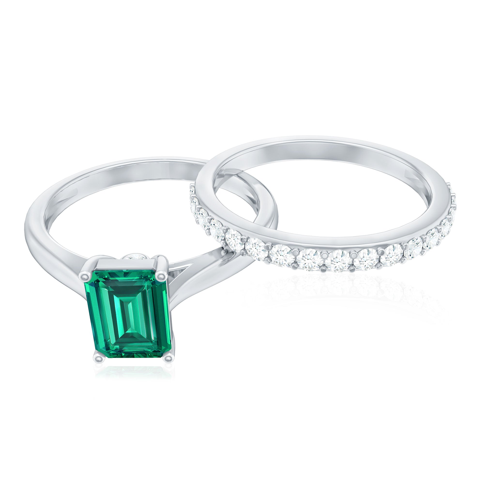 Certified 1.5 Carat Lab Grown Emerald Cut Emerald Engagement Ring with Ring Guard