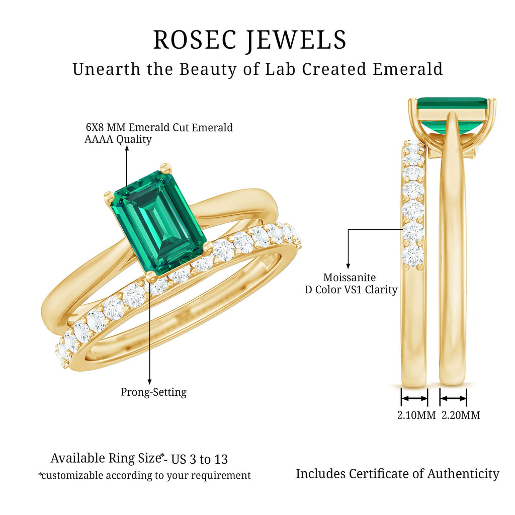 Certified 1.5 Carat Lab Grown Emerald Cut Emerald Engagement Ring with Ring Guard