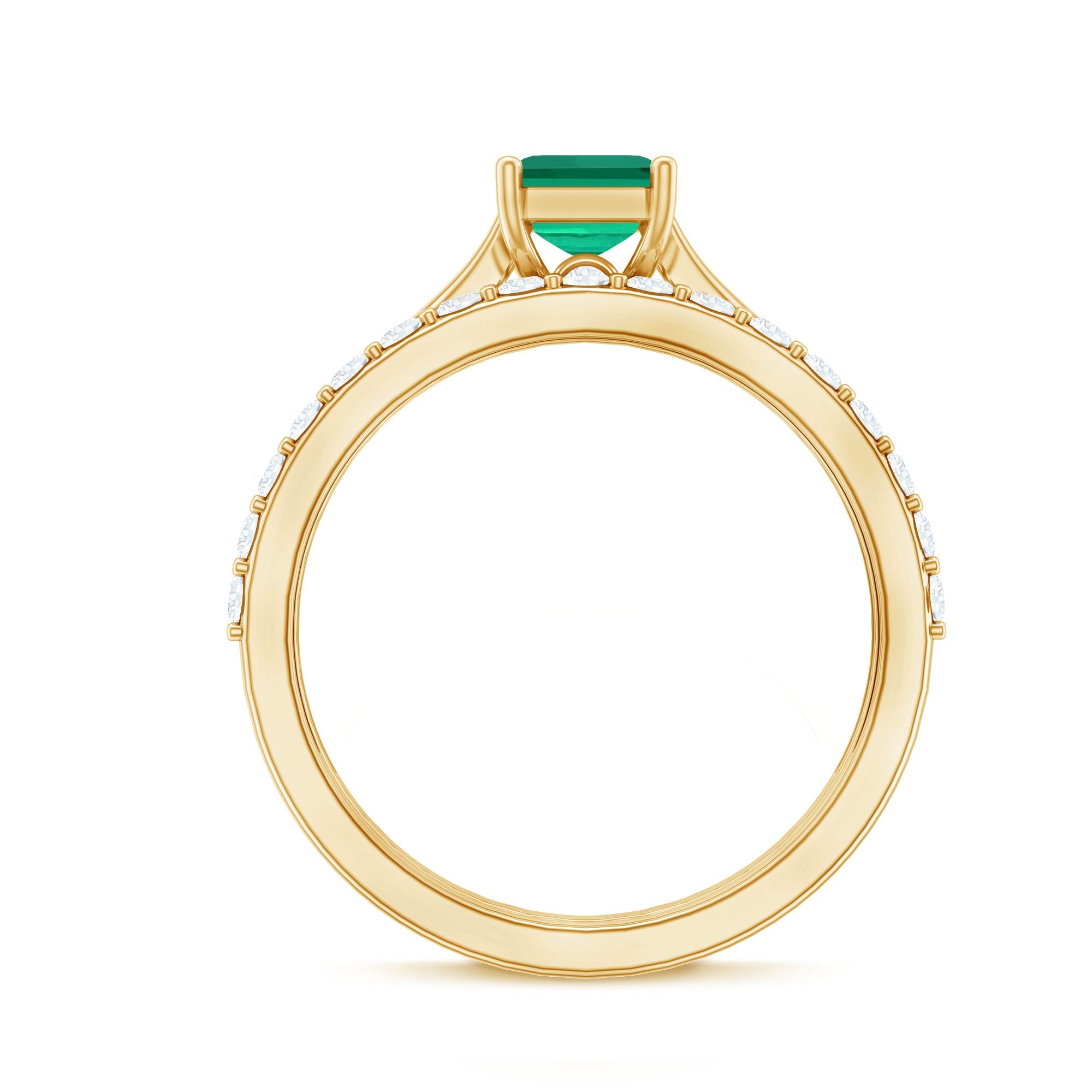 Certified 1.5 Carat Lab Grown Emerald Cut Emerald Engagement Ring with Ring Guard