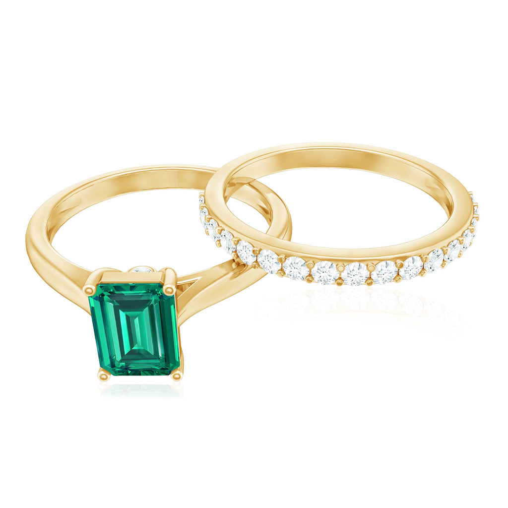 Certified 1.5 Carat Lab Grown Emerald Cut Emerald Engagement Ring with Ring Guard
