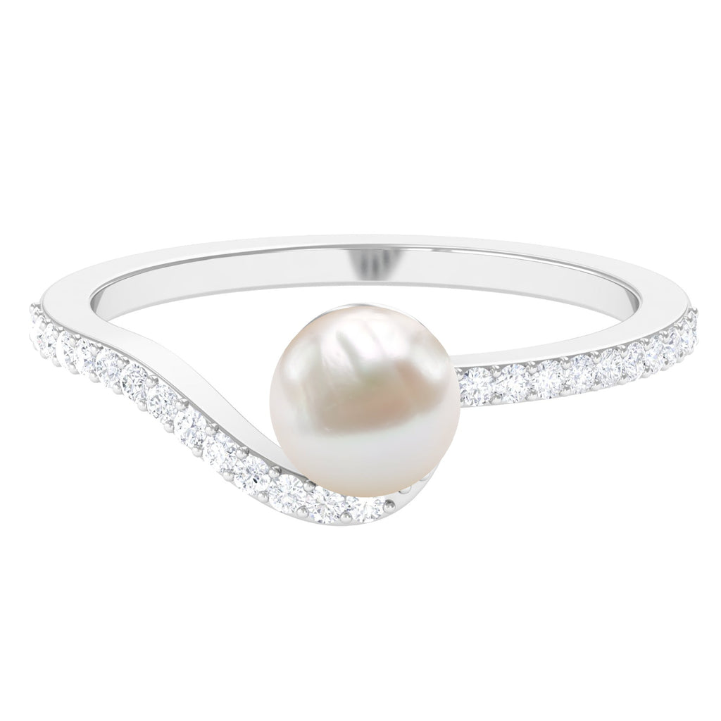 Cultured 2 Carat White Pearl Engagement Ring with Diamond Bypass Shank