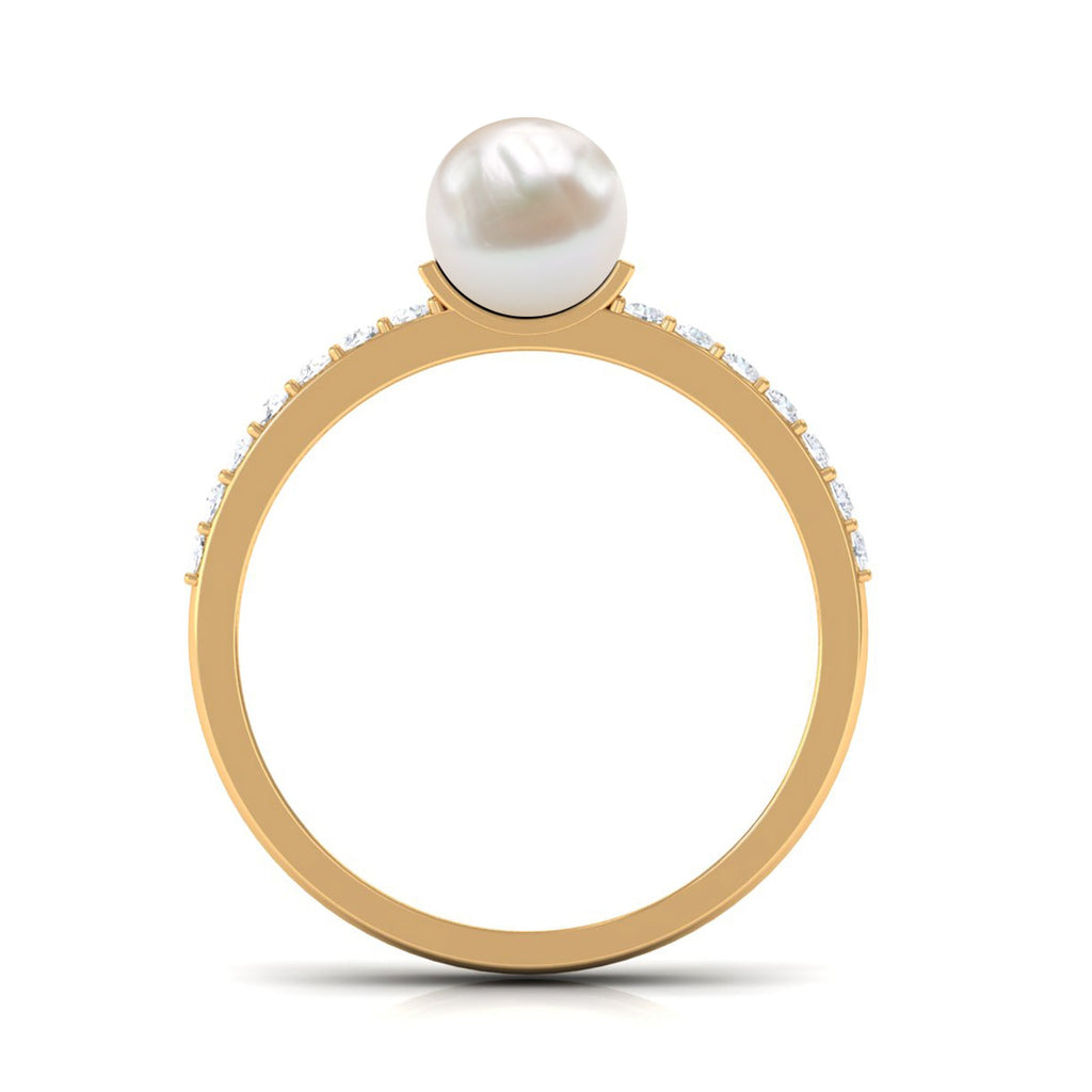 2 Carat Freshwater Pearl Engagement Ring with Diamond