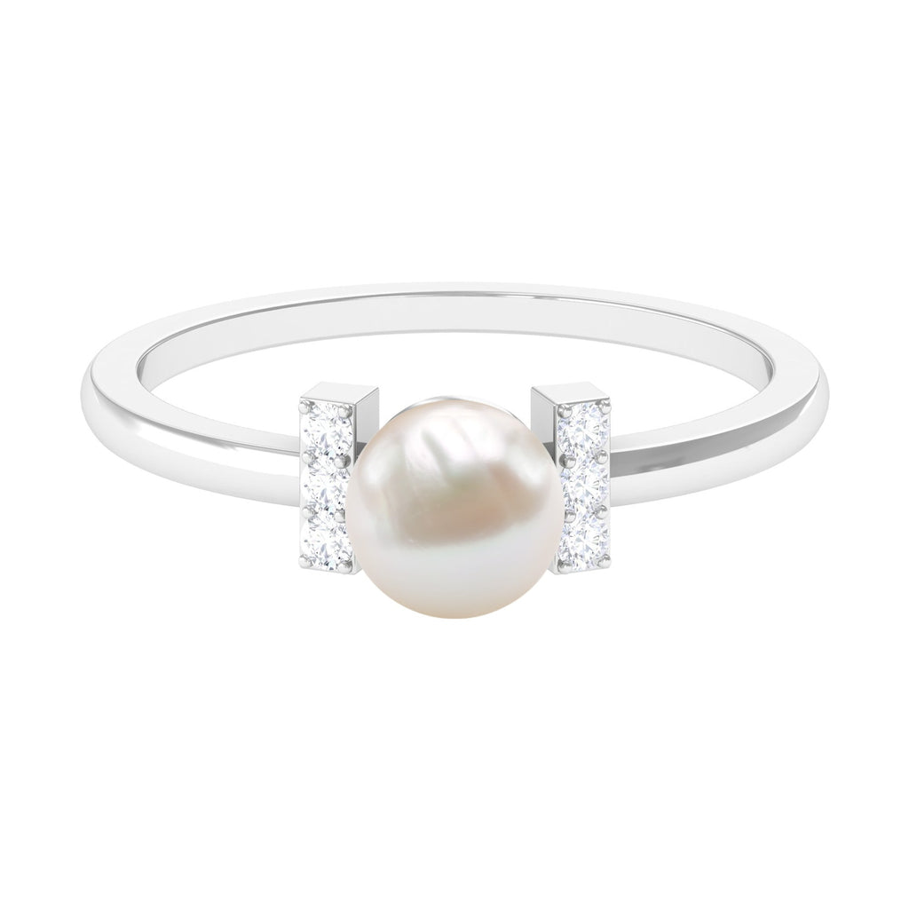 Cultured 2 Carat Freshwater Pearl Solitaire Engagement Ring with Diamond