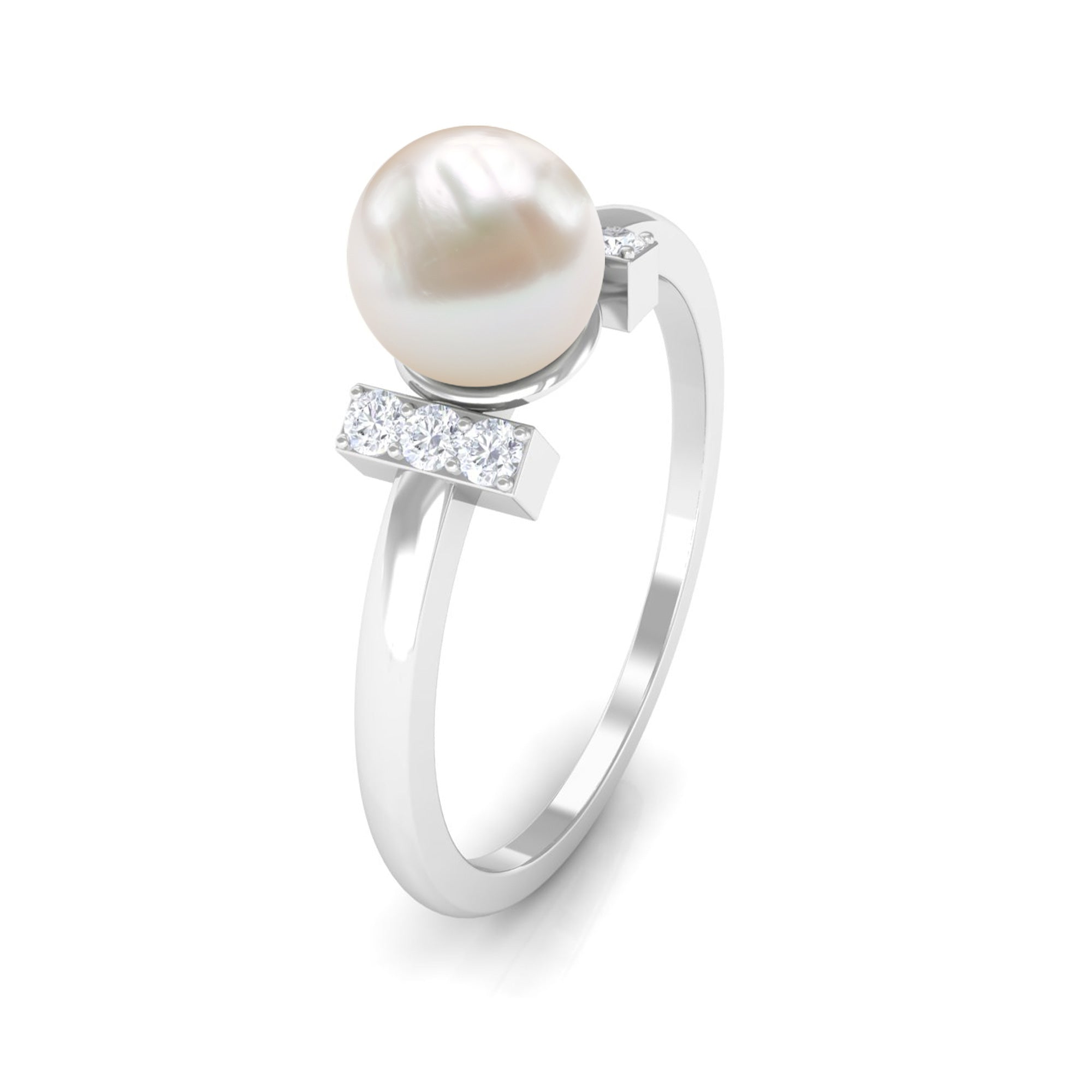 Cultured 2 Carat Freshwater Pearl Solitaire Engagement Ring with Diamond