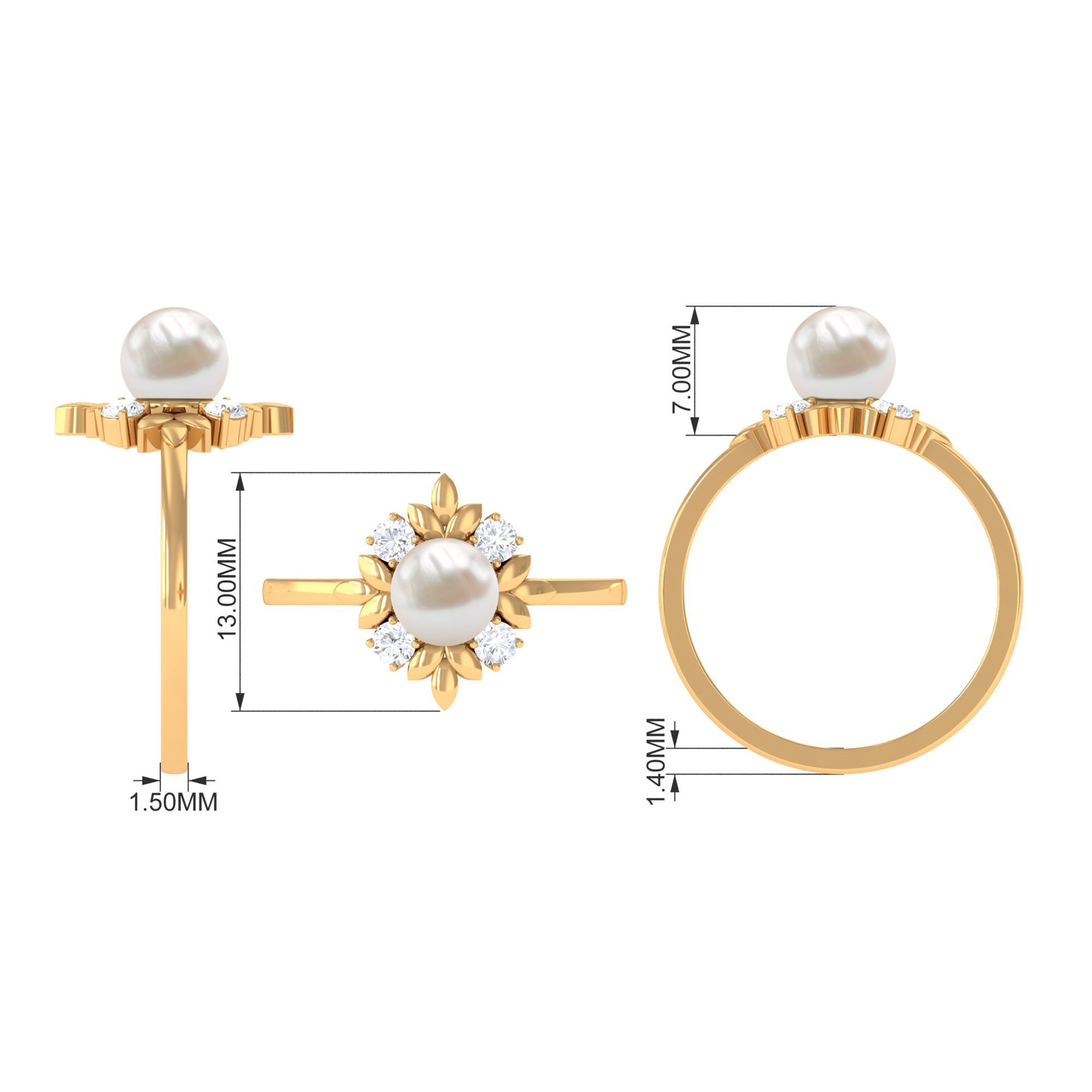 Nature Inspired 2 Carat Freshwater Pearl Engagement Ring with Diamond