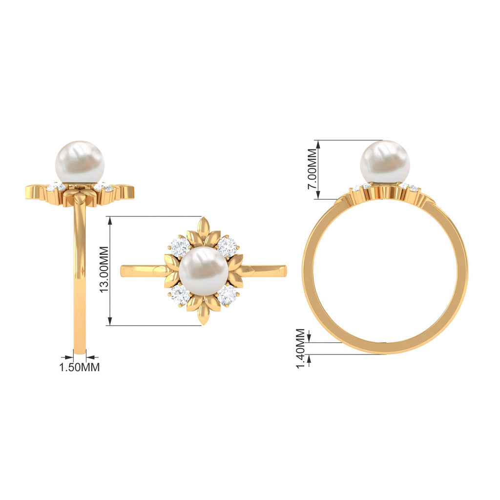 Nature Inspired 2 Carat Freshwater Pearl Engagement Ring with Diamond