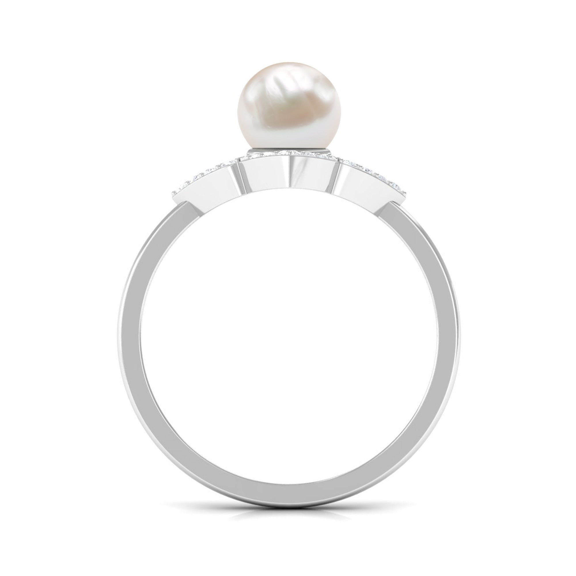 Real 2 Carat Freshwater Pearl Flower Engagement Ring with Diamond