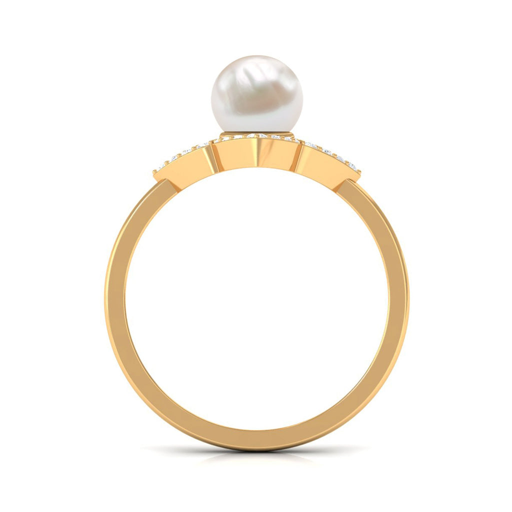 Real 2 Carat Freshwater Pearl Flower Engagement Ring with Diamond