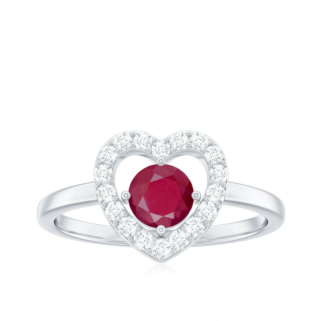 Natural 0.6 Carat Ruby Diamond Heart Engagement Ring for Women