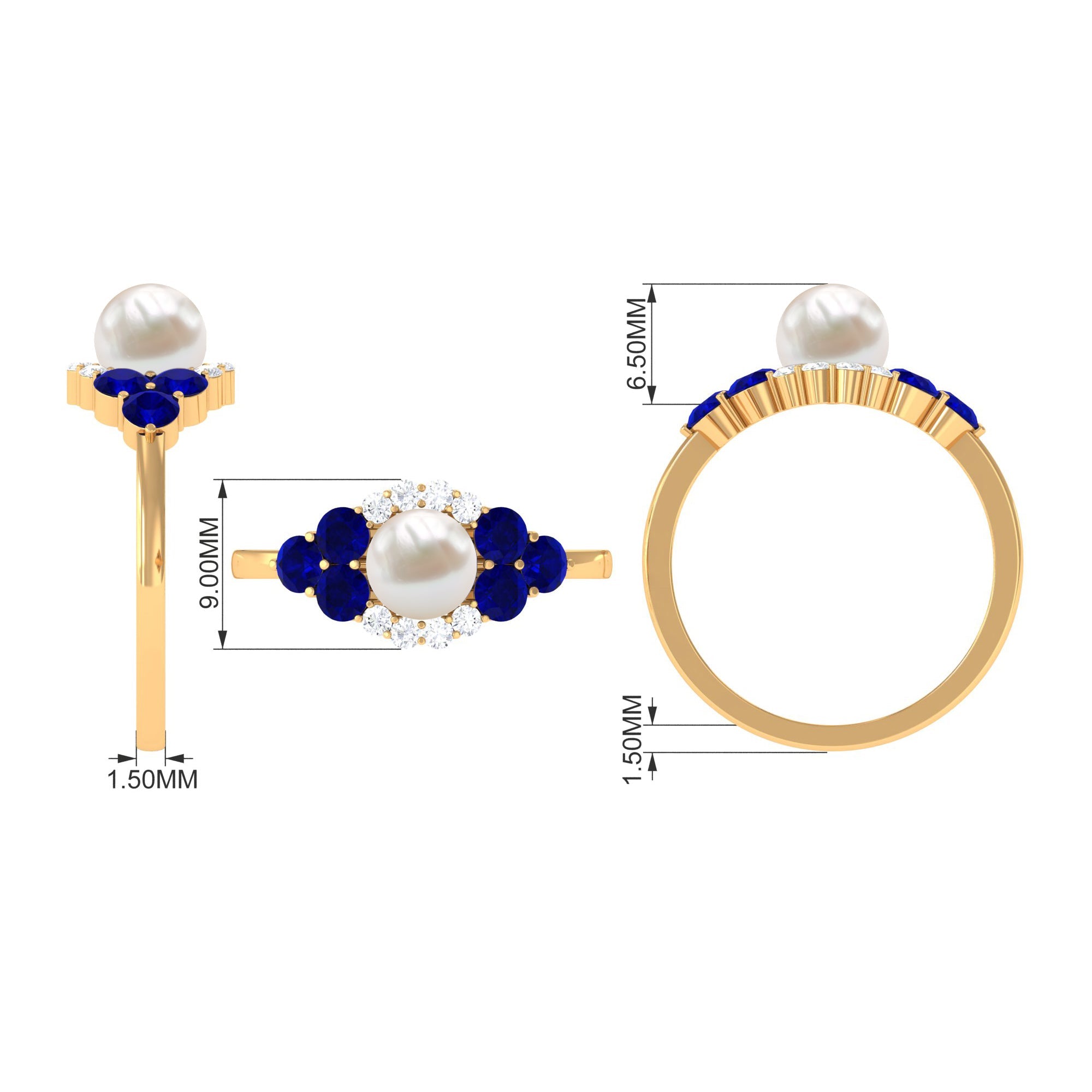 2 Carat Freshwater Pearl and Blue Sapphire Engagement Ring with Diamond
