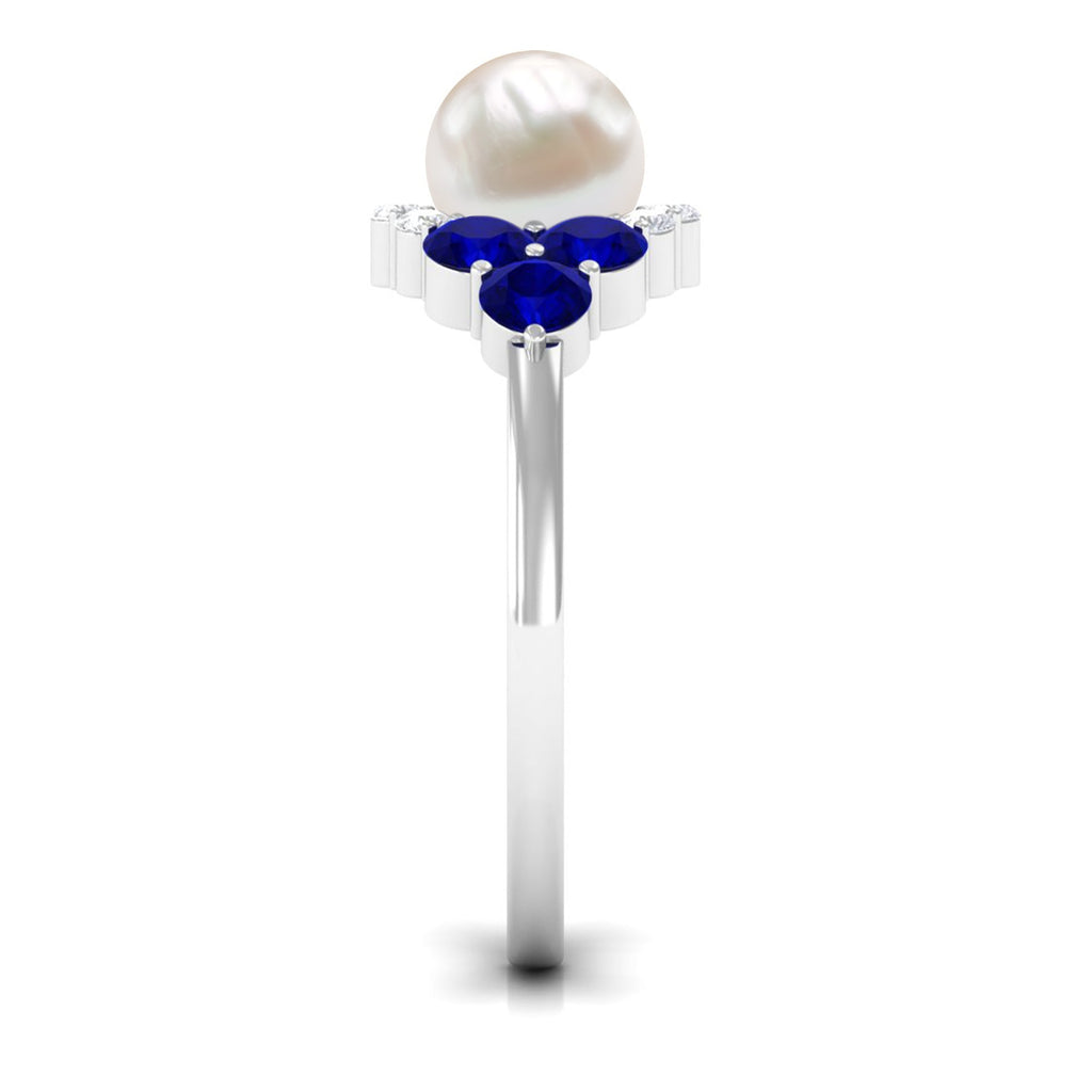 2 Carat Freshwater Pearl and Blue Sapphire Engagement Ring with Diamond