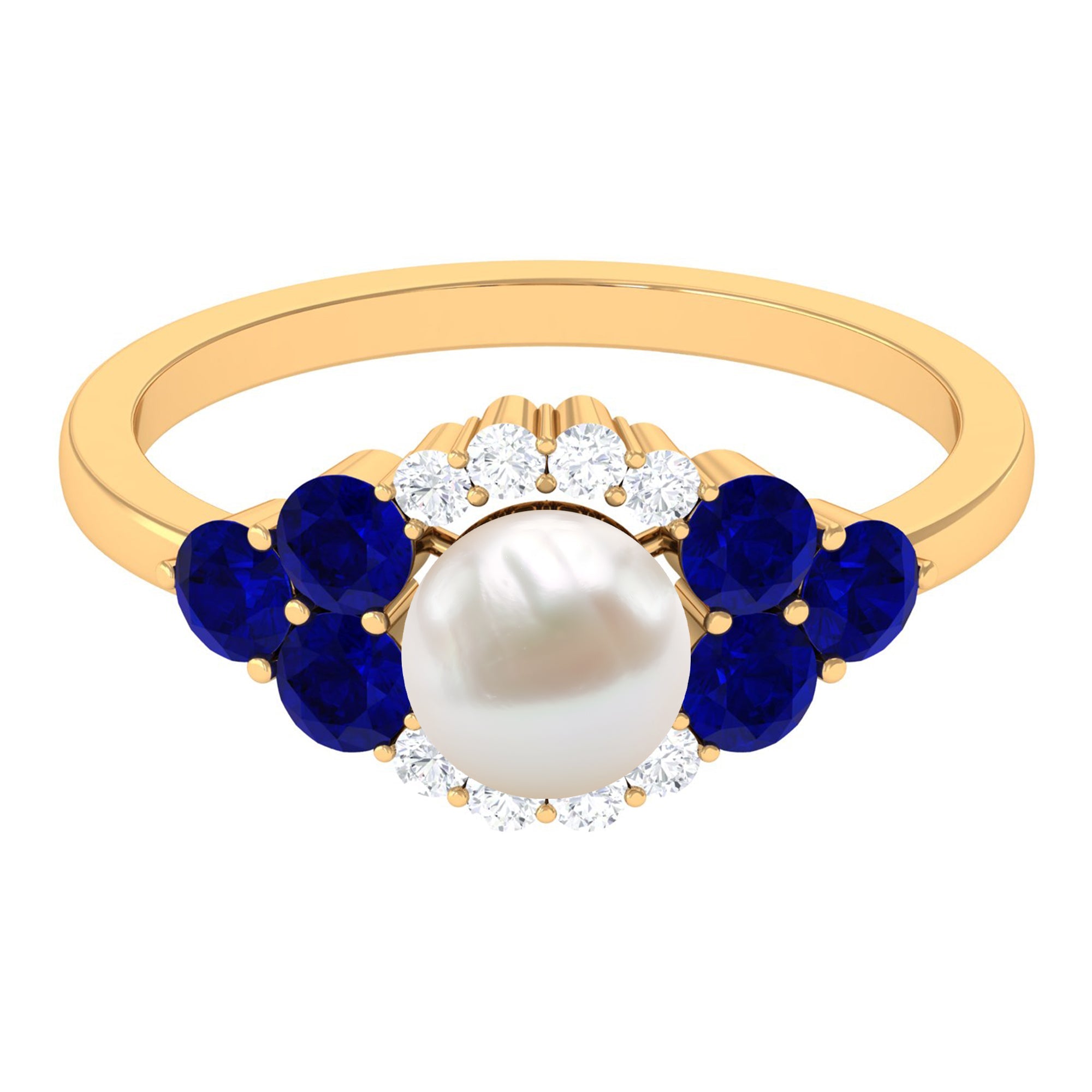 2 Carat Freshwater Pearl and Blue Sapphire Engagement Ring with Diamond