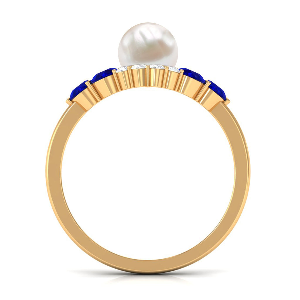 2 Carat Freshwater Pearl and Blue Sapphire Engagement Ring with Diamond