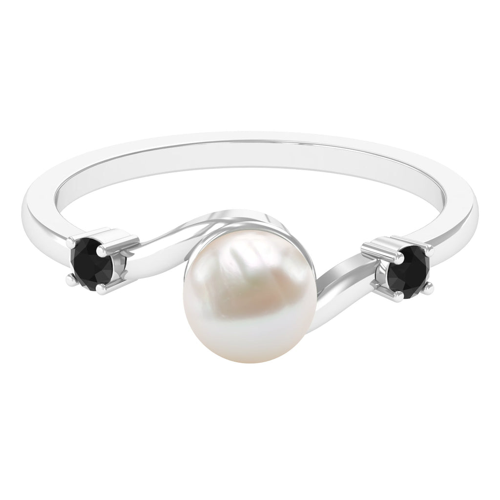 2 Carat Freshwater Pearl Bypass Engagement Ring with Black Diamond