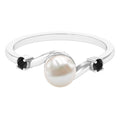 2 Carat Freshwater Pearl Bypass Engagement Ring with Black Diamond