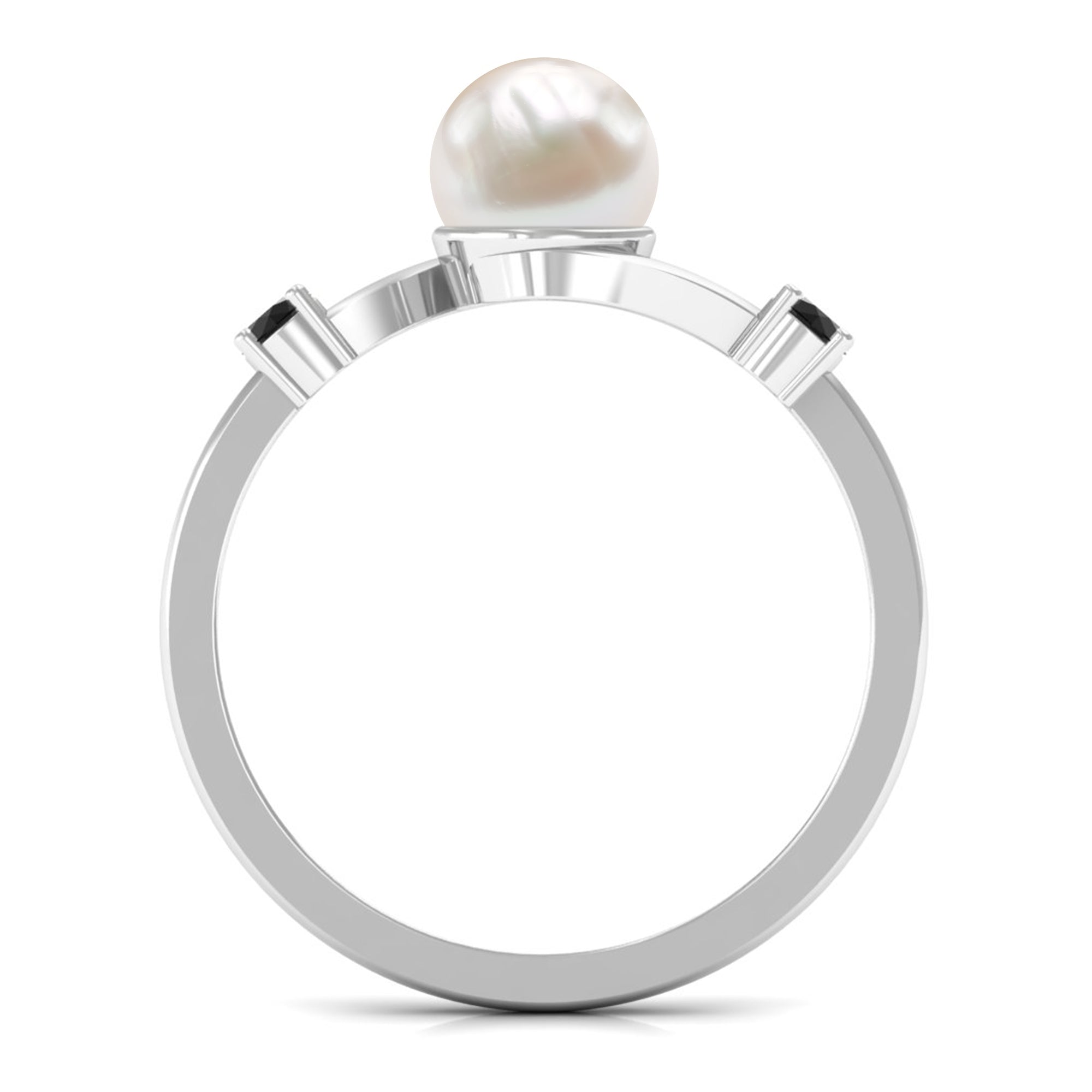 2 Carat Freshwater Pearl Bypass Engagement Ring with Black Diamond