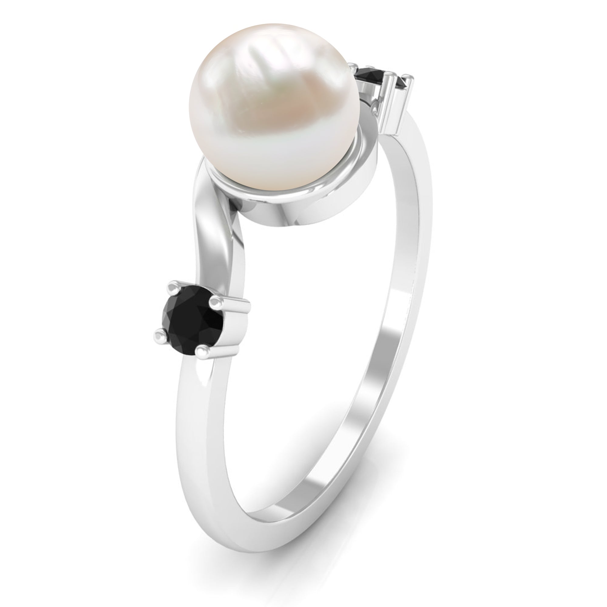 2 Carat Freshwater Pearl Bypass Engagement Ring with Black Diamond