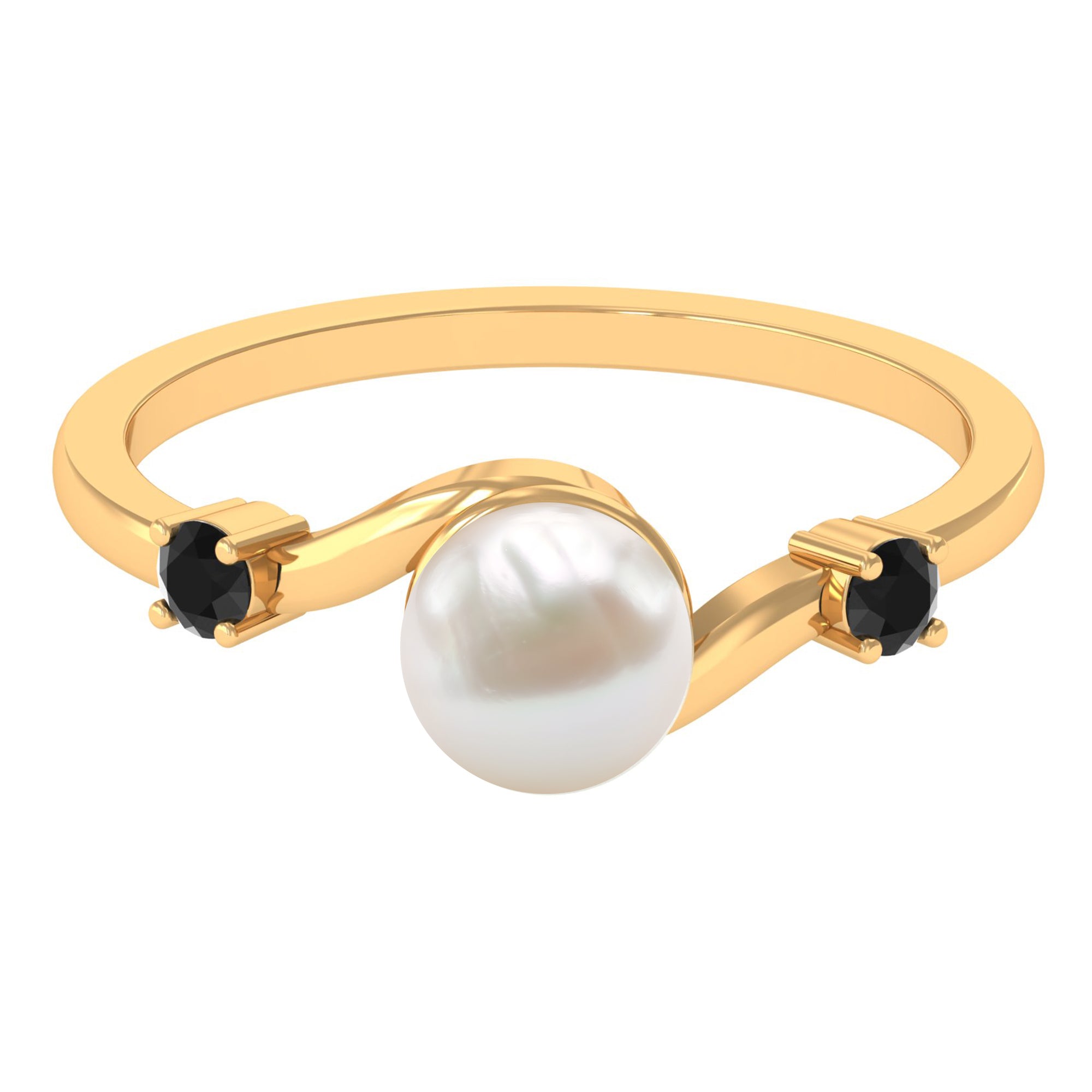 2 Carat Freshwater Pearl Bypass Engagement Ring with Black Diamond