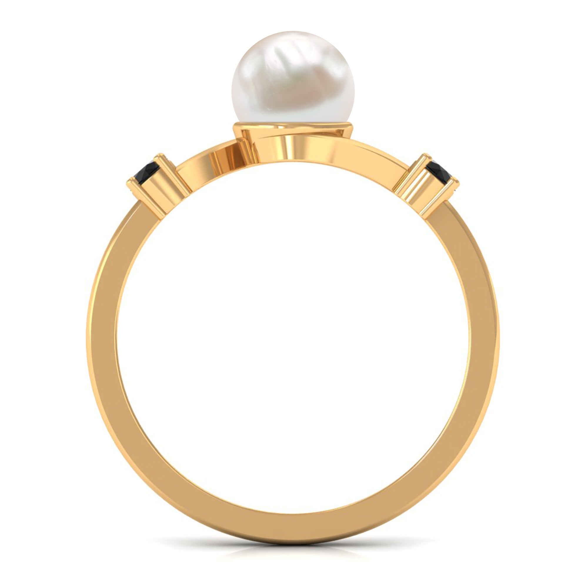 2 Carat Freshwater Pearl Bypass Engagement Ring with Black Diamond