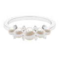 Natural Freshwater Pearl 5 Stone Anniversary Ring with Diamond