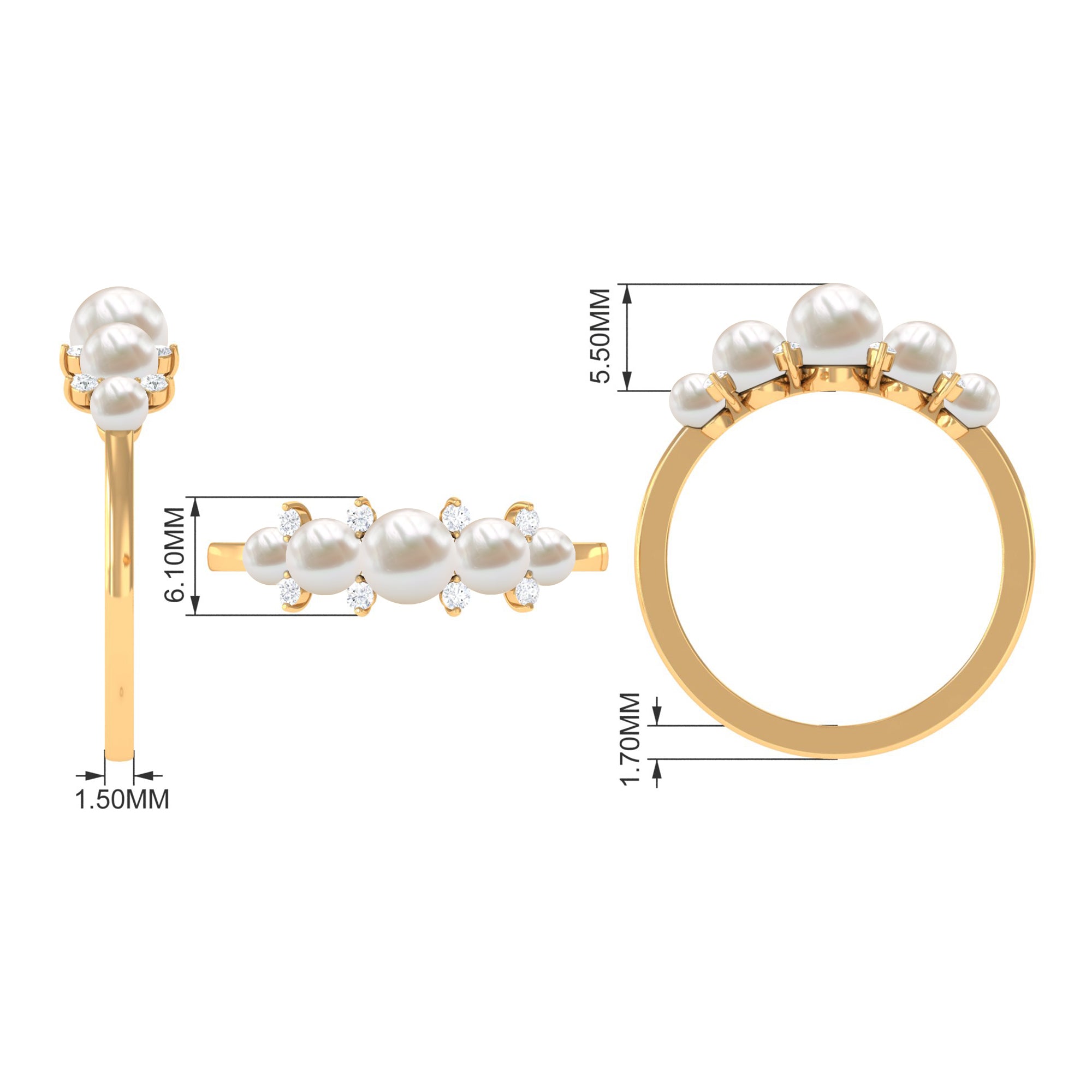 Natural Freshwater Pearl 5 Stone Anniversary Ring with Diamond