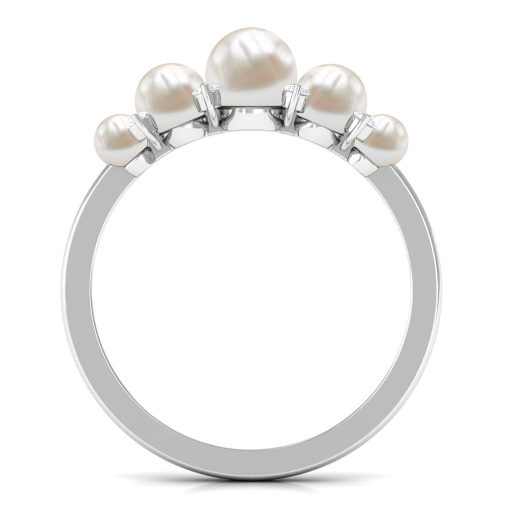 Natural Freshwater Pearl 5 Stone Anniversary Ring with Diamond