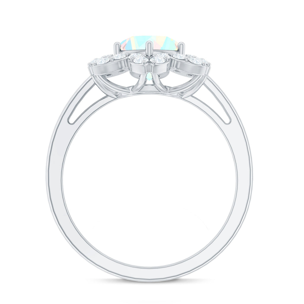 8mm Round Shape Ethiopian Opal Floral Engagement Ring with Diamond