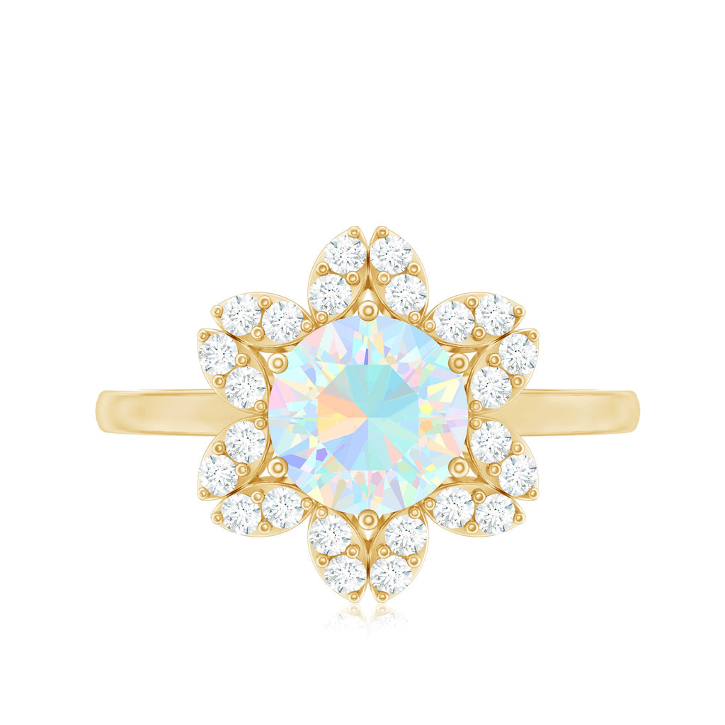 8mm Round Shape Ethiopian Opal Floral Engagement Ring with Diamond