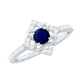 Real Blue Sapphire Diamond Flower Engagement Ring for Women