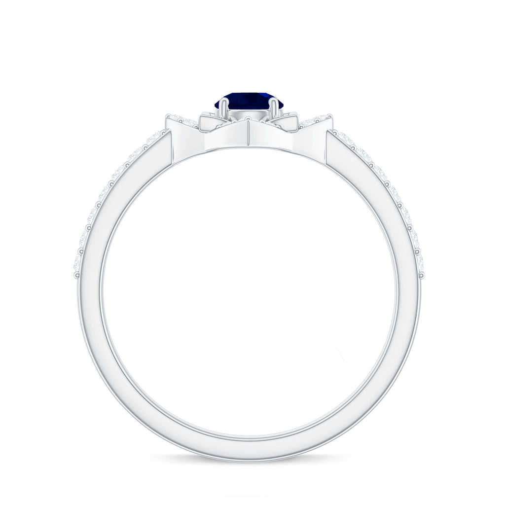 Real Blue Sapphire Diamond Flower Engagement Ring for Women
