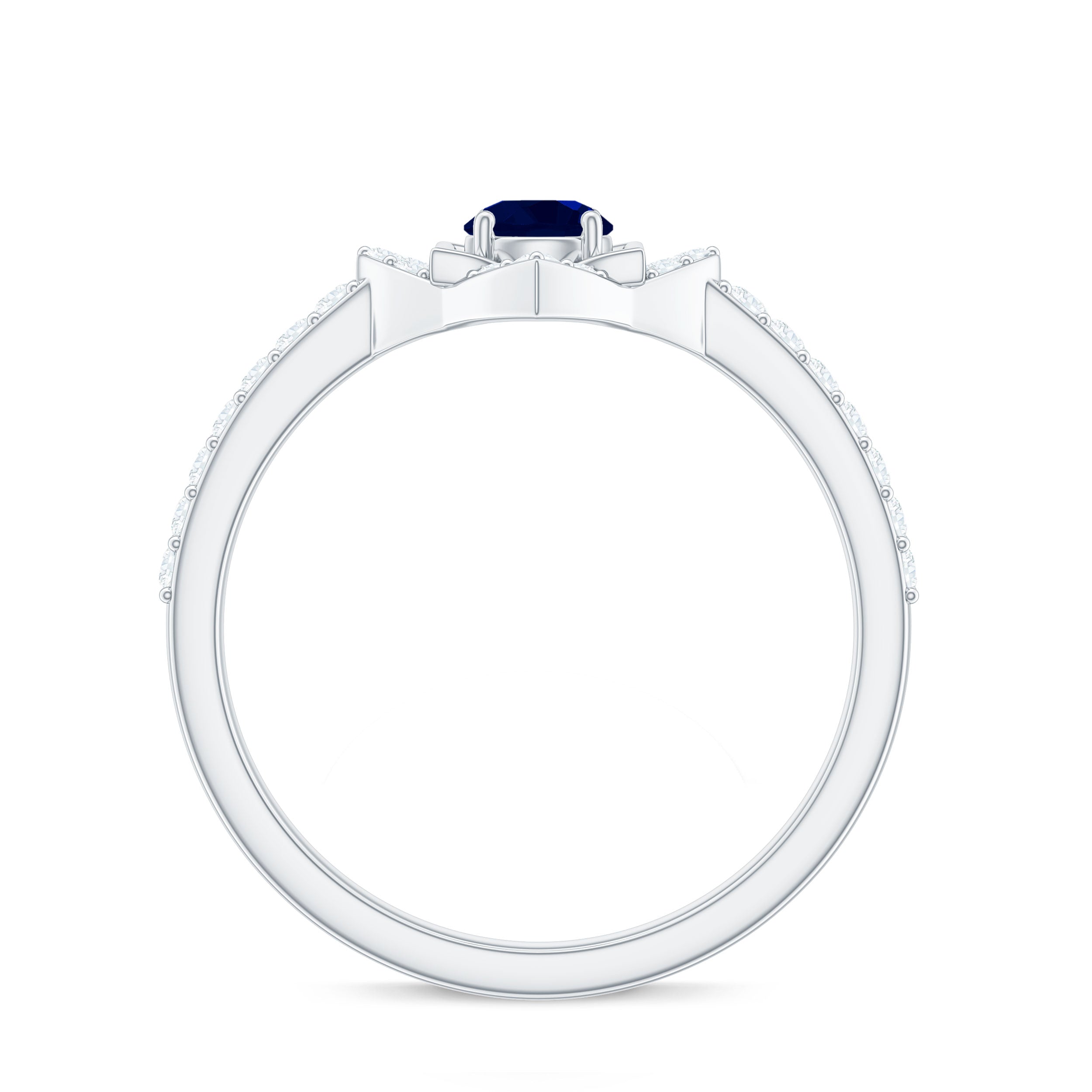Real Blue Sapphire Diamond Flower Engagement Ring for Women