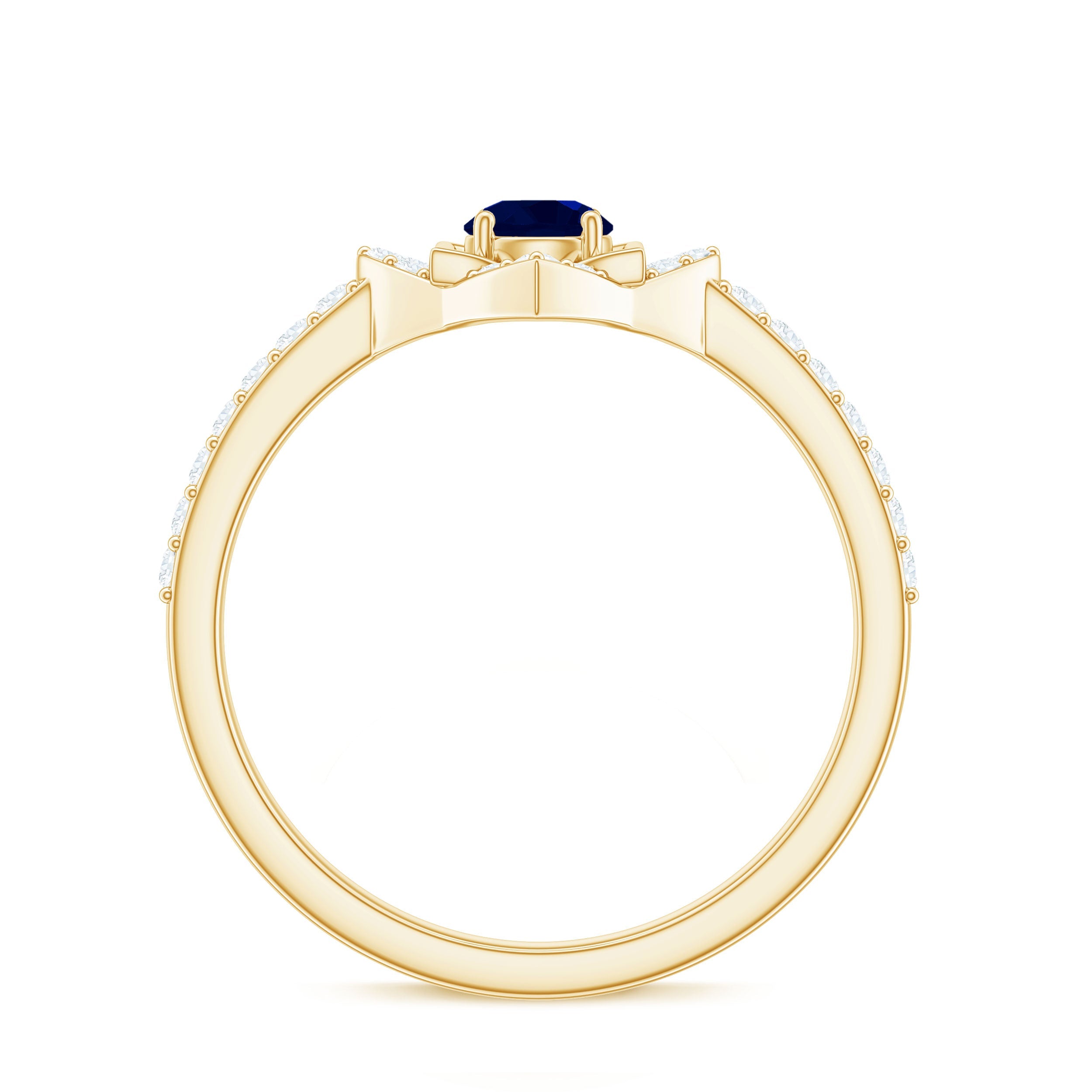 Real Blue Sapphire Diamond Flower Engagement Ring for Women